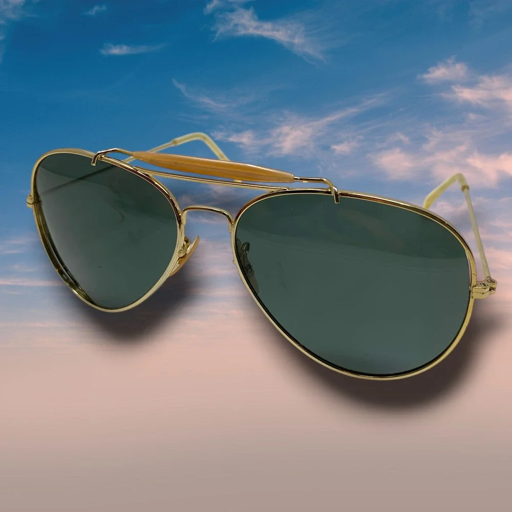 US Fighter Squadron Aviator Sunglasses Gold Frame Green Lens + Printed Case
